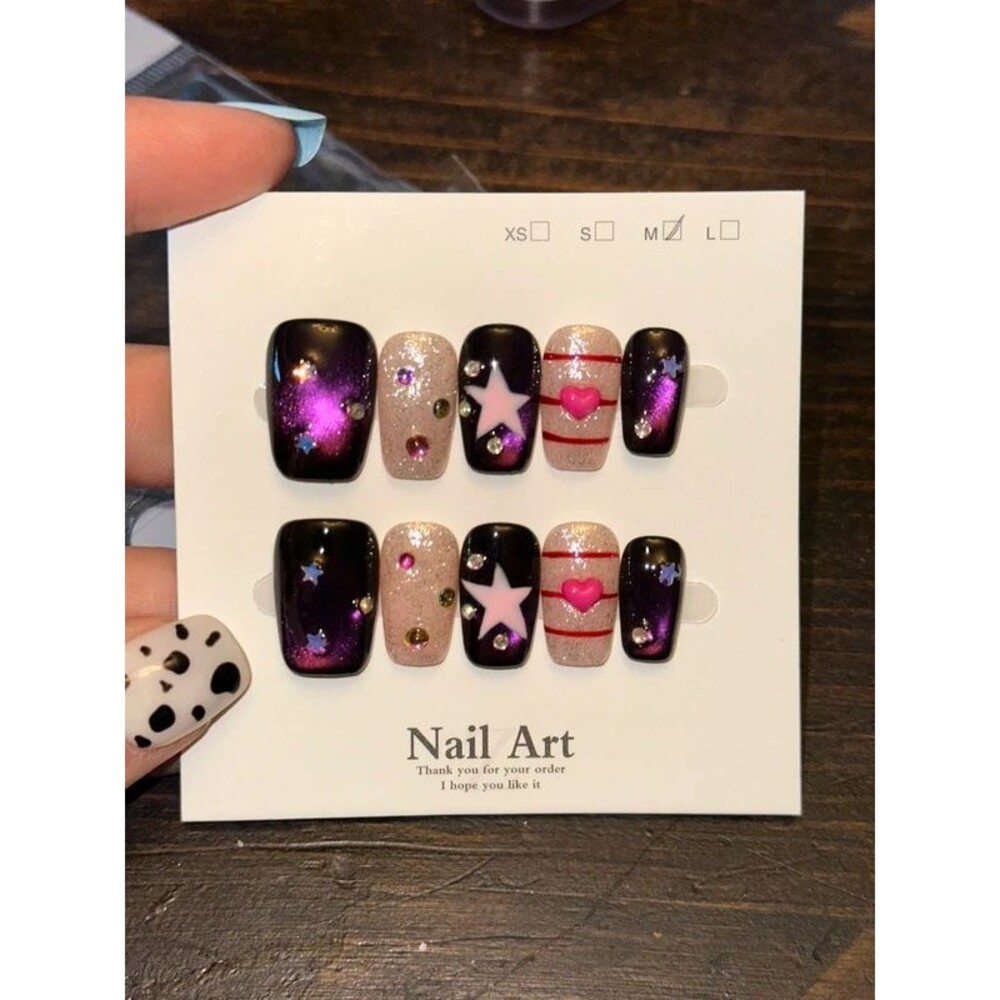 Purple & Pink Cateye Square Press On Nails Size Medium